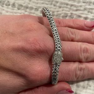 John Hardy Classic Chain Sterling Silver Bracelet with Diamond Pavé